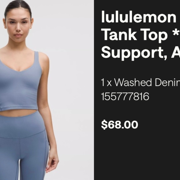 Lululemon washed denim align tank, size 4 - Picture 1 of 3